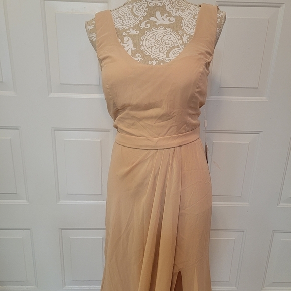 NWT neutral female dress with chiffon cowl back, cups and slit floor length - Picture 3 of 6